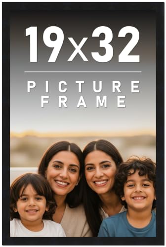 19x32 Frame Black Picture Frame - Complete Modern Photo Frame Includes UV Acrylic Shatter Guard Front, Acid Free Foam Backing Board, Hanging Hardware Wood Wall Frames for Family Photos - no Mat