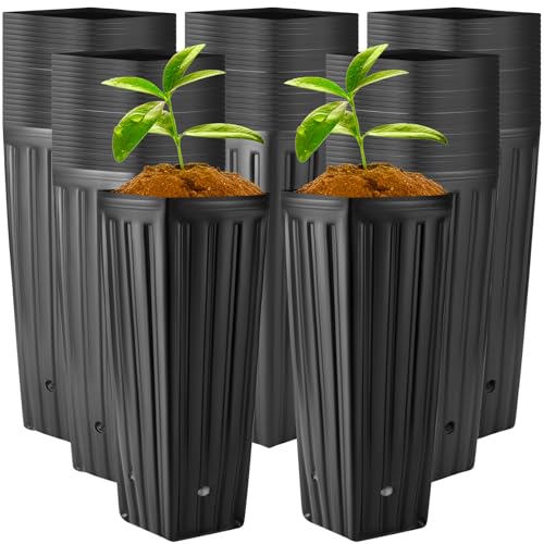 Nuenen 500 Pcs Tall Pot Plastic Deep Plant Nursery Pots Black Seedling Flower Plant Container with Drainage Holes for Indoor Outdoor Gardening (11.8" H X 3.9" W)