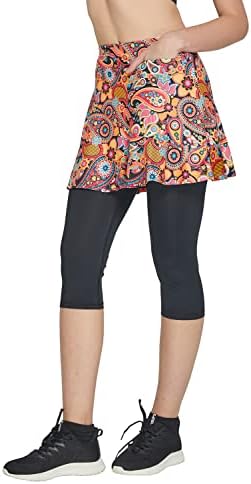 Tennis Skirts with Leggings for Women Skirted Leggings with Pockets Capris with Skirts with Pants Sports Leggings with Skirts Paisley S