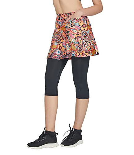 Tennis Skirts With Leggings For Women Skirted Leggings With Pockets Capris With Skirts With Pants Sports Leggings With Skirts Paisley S #TOP16