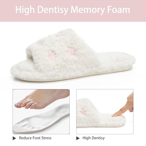 Image of GOEWY Fuzzy Open Toe Slippers for Women Indoor Cozy Memory Foam Slip On House Slides Shoes Gifts for Womens Her Mom