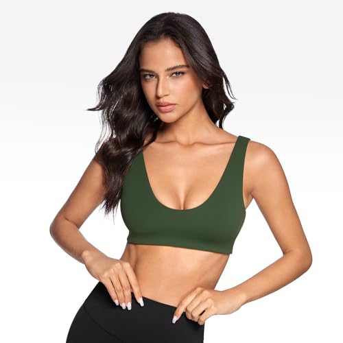 Image of INGIA Womens U-Neck Sports Bra Padded U Back Medium Impact Fitness Yoga Bar Workout Crop Top with Built in Bra