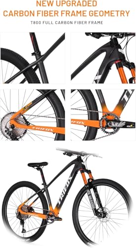 TRIFOX M2 Carbon Fiber Mountain Bike, 12 Speed Disc Brake Mountain Bike, with Shimano Deore Groupset, Carbon Fiber Frame, Hydraulic Fork, 17/19 inch MTB Bicycle for Adult