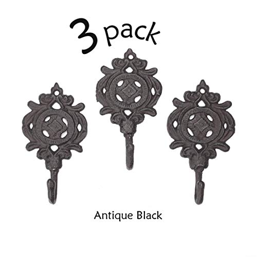 Ambipolar Indian Leaf Hook Antique Decorative Vintage Style Heavy Duty Wall Coat Hooks Pack Of 3 (Antique Black) #TOP3