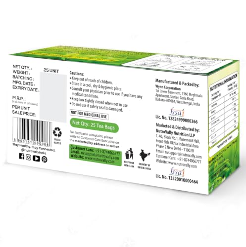 Image of NutroVally Green Tea|Refreshing Lemon green tea|Improves Metabolism & Reduces Fat||25 tea bags|100% Pure & Authentic|Lemon tea bags|No Artificial Flavour|Rich in Antioxidants|Lemon tea