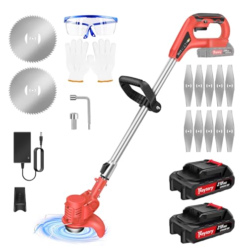 Débroussailleuse électrique pour jardin et pelouse, coupe-herbes robuste sans fil avec 2 batteries, rouge