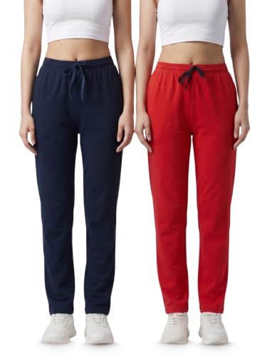 Image of Fflirtygo Cotton Solid Track Pant /Lounge Wear /Pocket Payjama �100% Export Quality Soft Cotton Night Wear /Pocket Pyjama for Women Combo Pack, Black & Blue Pyjama