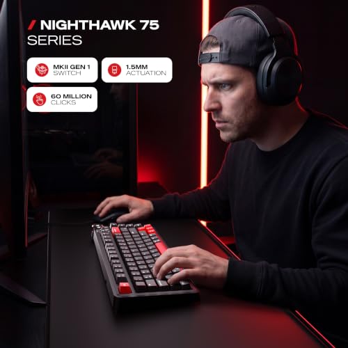 Image of CYBEART Nighthawk 75 Wireless Mechanical Keyboard, 81 Keys with Multimedia Knob, Tri-Mode Bluetooth 5.1 /2.4GHz /Wired, Hot-Swappable, RGB Backlit, Linear Switches, PBT Keycaps, 4000mAh Battery
