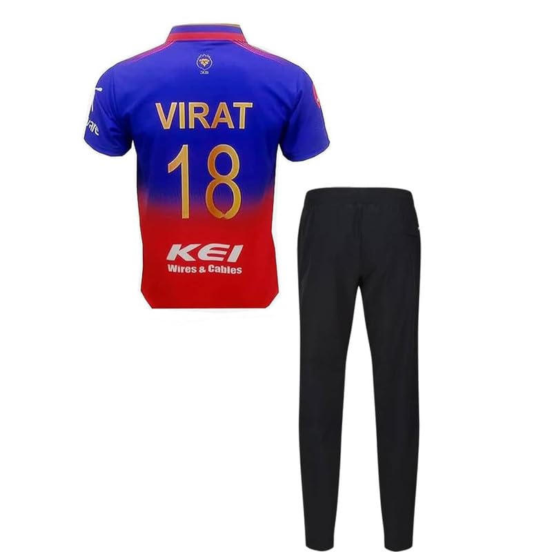 Image of Sports Virat Kohli 18 Jersey T-Shirt with Printed Logo Track Pants 2024 /25 (Boys,Men)