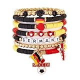 Soccer Bracelets for Women Stackable Beaded Stretch Bracelet Set 2026 Game Day Sport Fan Friendship Bracelets for USA Mexico Canada Brazil Fans Gifts (Germany)