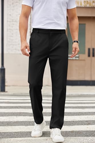 COOFANDY Mens Business Casual Dress Pants Straight Leg Twill Trousers Flat Front Slacks Black2