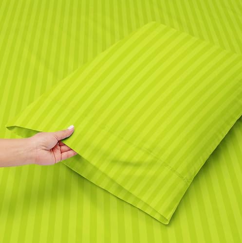 Image of BSB HOME Premium Cotton Solid /Stripe King Bedsheet with 2 King Size Pillow Covers | Double Bed with 210 TC Pure Cotton | Size - King Size 90x100 inches - Parrot