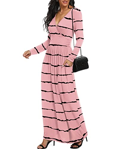 Image of LILBETTER Women Long Sleeve Deep V Neck Loose Plain Long Maxi Casual Dress