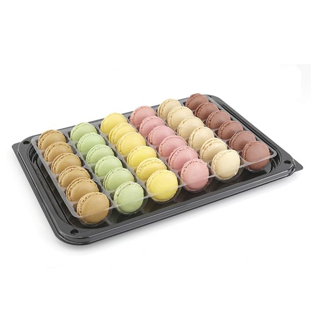 25 Bandejas de Plástico, 35x24cm, Color Negro, Bandejas Reutilizables, con Tapa, Platos para Aperitivos, Catering o Eventos, Restaurante y Hostelería