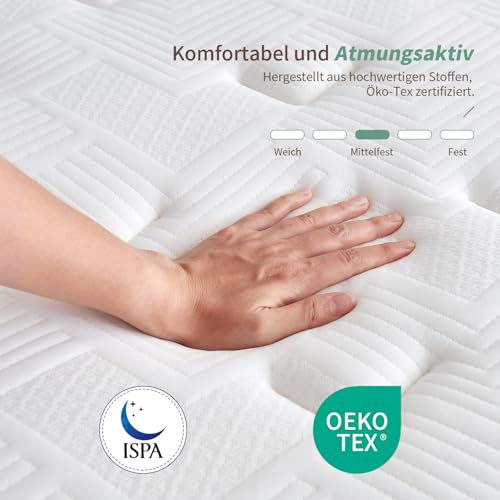 SZsuilong Matratze 90x200x24 H3 7-Zonen Federkernmatratze mit Schaumstoff Orthopädische Taschenfederkernmatratze Öko-Tex Zertifiziert – Bild 4