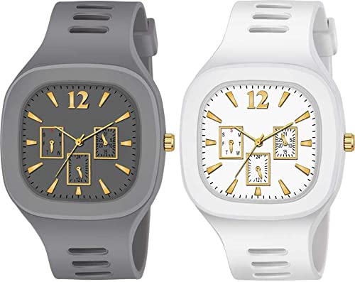 TEKZIE Smooth Silicon Strap Analog Combo Watch- for Men & Boys (Grey,White) (B09R516356) Amazon Price History, Amazon Price Tracker