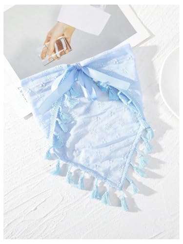 SHENHE Women's Tassel Trim Hair Scarf Headband Eyelet Fringe Triangle Bandana Kerchief Blue One-Size2