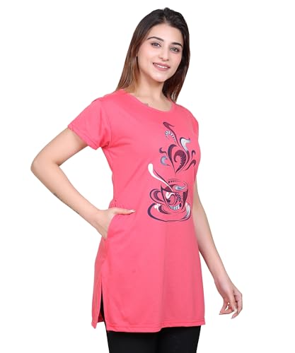 Image of DG Divine GirL Women's Cotton Printed Long Regular Fit Round Neck Top /T-Shirt /Tshirts