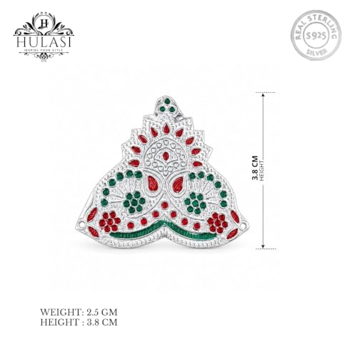 Image of Silver Decorative Mukut /Crown with Red & Green Stone Work for Pooja, Religious Decoration