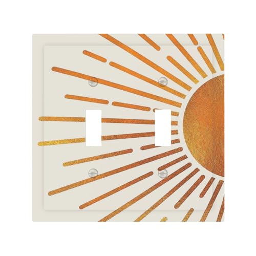 Decorative Light Switch Plate Covers Mid Century Gold Sun Boho Sunrise 2 Gang Light Switch Cover Plate Unique Double Toggle Wall Plate Switch Plate Cover for Bedroom Home Decor