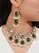 NewZenro Ethnic Rectangle CZ Beaded Tassel Dangle Drop Stud Earrings Choker Necklace Set for Women Vintage Indian Traditional Fashion Antique Bollywood Jewelry for Wedding Party (Green CZ)