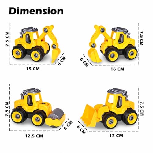Image of Mechanical DIY Construction Vehicle Toy Set of 4 for Kids | STEM Engineering Building Truck Toys with Tools | Sandbox Construction Toys for Boys & Girls Age 3-6 Years | Birthday Gift for Toddlers