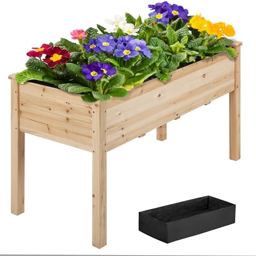 Yaheetech 1pc Raised Garden Bed 48x24x30in Elevated Wooden Horticulture Planter Box with Legs Standing Growing Bed for Gardening/Backyard/Patio/Balcony