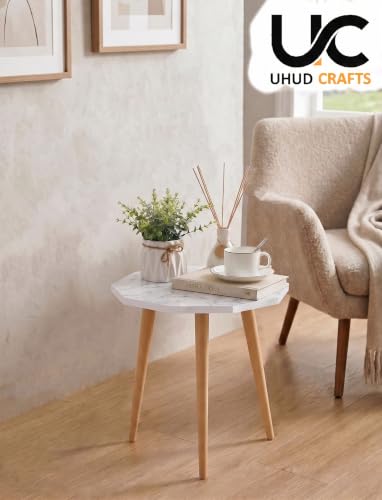 Image of UHUD CRAFTS Multipurpose Wooden Foldable Side Table /End Table /Plant Stand /Stool for Living Room & Bedroom | Kids Play Furniture Table - White Marble