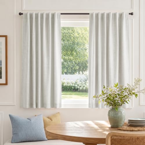 Image of Linen Textured Total Blackout Curtains for Bedroom 54 Inches Long, Beige | 100% Blackout Shield, Back Tab /Rod Pocket Living Room Drapes, Thermal Insulated Blackout Curtains 2 Panels Set, 42 inchW x 54 inchL