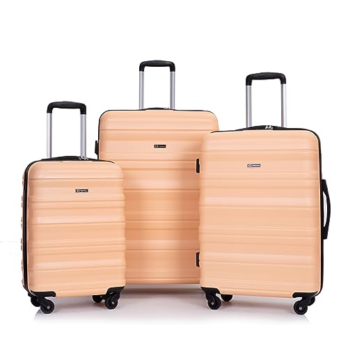 Travelhouse Luggage Set, PC Hardside Expandable Suitcase Spinner Wheel Lightweight TSA Lock,3-Piece Set (21/25/29) (Peach-66)