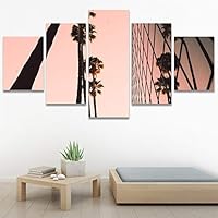 SIGNWIN 5 Panel Canvas Wall Art Multicolor Nature Neon Photography Trees Tropical for Home Decorations Ready to Hang - 60