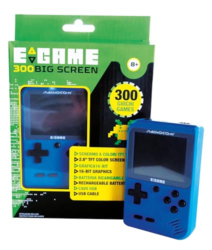 ODS | Radiocom Egame 300 Big Screen Blu Console Portatile Gaming con 300 Videogiochi Preinstallati, Schermo TFT 2,8 Pollici, Batteria Ricaricabile