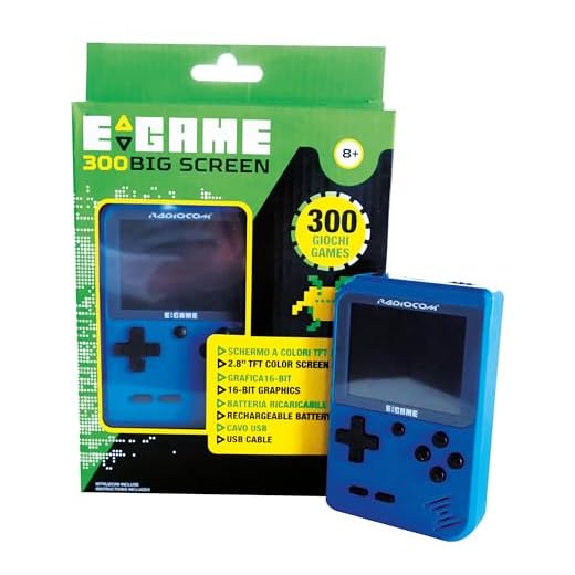 ODS | Radiocom Egame 300 Big Screen Blu Console Portatile Gaming con 300 Videogiochi Preinstallati, Schermo TFT 2,8 Pollici, Batteria Ricaricabile