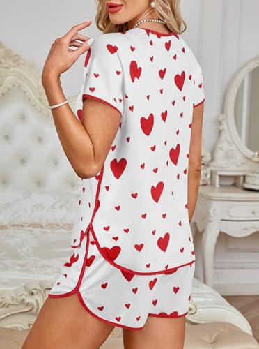 Image of Hilinker Women Striped Pajama Set Short Sleeve Top with Shorts Sleepwear Pjs 2 Piece Lounge Sets