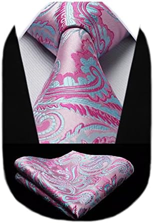 HISDERN Floral Paisley Wedding Tie Handkerchief Men's Necktie & Pocket Square Set