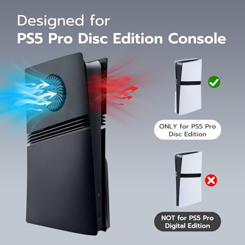Mcbazel Replacement Side Case Cover Panel Plate Faceplate with Cooling Ventilation and Dust Filter for PS5 Pro Disc Edition Console -Black(Not for PS5/Slim)