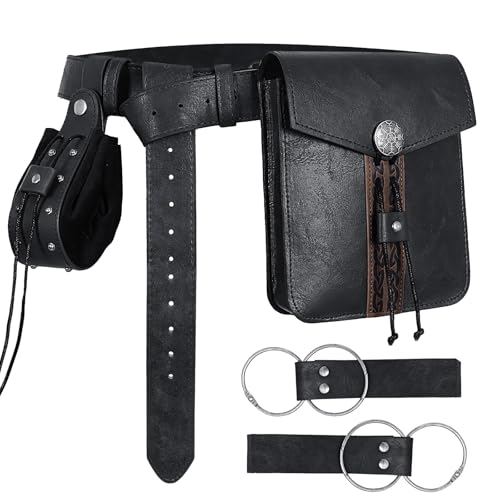 Image of Renaissance Pirate Belt Pouch with Coin Purse Skirt Hike Set | Medieval Viking Pirate Belt Pouch for Halloween Cosplay Ren Faire Accessories,Black.