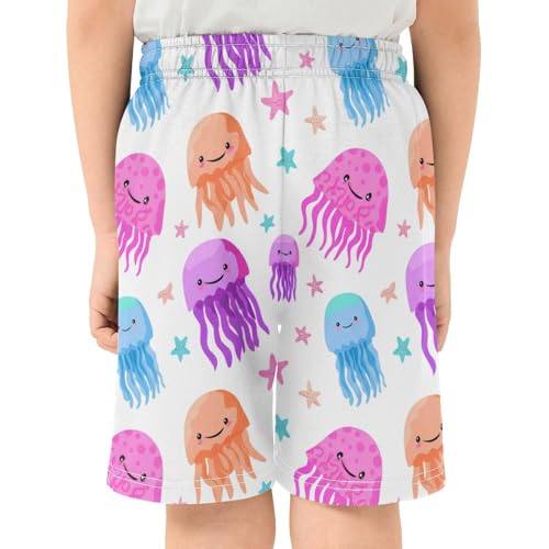 Cartoon Jellyfish Starfish Colorful Boys Athletic Shorts Kids Youth Casual Shotrs with Pockets Elastic Waistband3