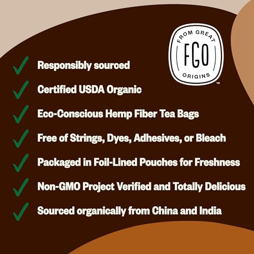 image for FGO Organic Chai Tea, 100 Count, Eco-Conscious Tea Bags, Resealable Ba