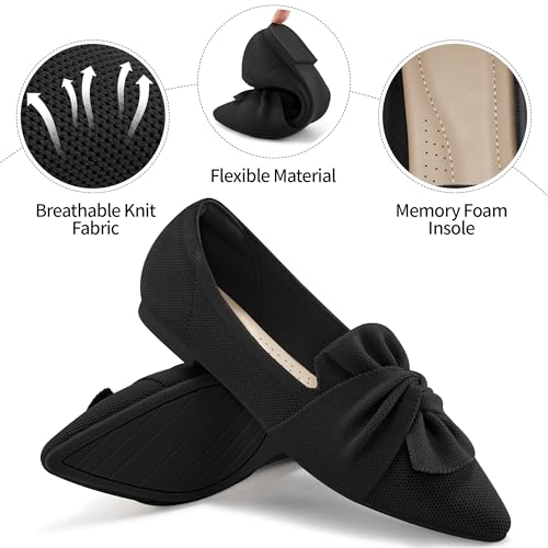 HARENCE Ballet Flats Shoes for Women: Dressy Pointed Toe Knit Flats with Bow Comfortable Walking Shoes for Wedding Working4