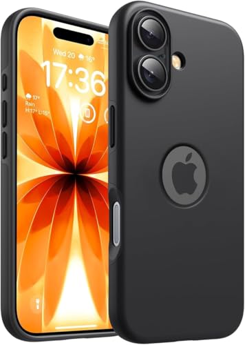 Image of Elzzi Microfiber Logo Cut Cover Compatible for iPhone 16 Plus Case Liquid Silicone Cases Full Body 4 Layer Protective Covers Shockproof Back Cover with High Raised Camera Lips (6.7 inch, Black)