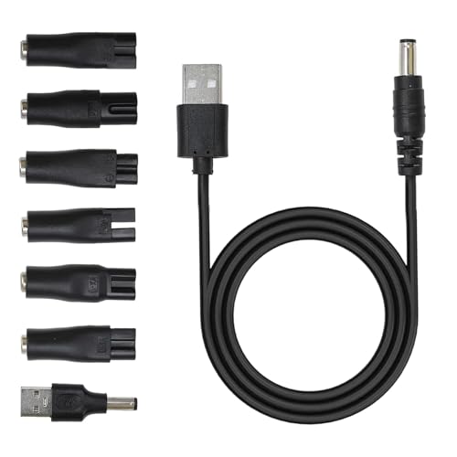 7-Piece Universal Electric Shaver Charger Kit, Black Razor Charger Cord Compatible with Philips, Wahl, Braun & More, USB Shaver Charger Cable for Men's Razors & Trimmers, Bathroom & Travel Essential.