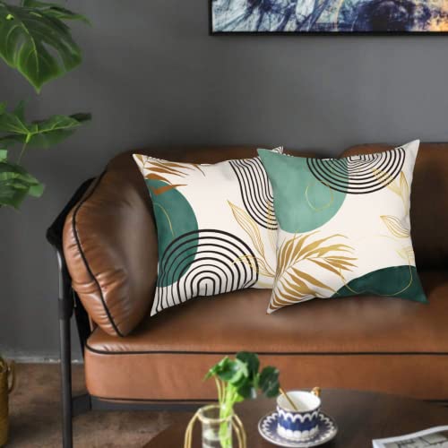 Dzglobal Green Boho Pillow Covers 20X20 Mid-Century Modern Throw Pillows Abstract Geometric Throw Pillow Covers Gold Leaf Pillowcases For Sofa Bed Couch Set Of 4 #TOP5