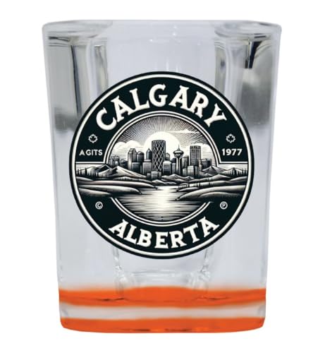 R and R Calgary Souvenir 2oz Square Shot Glass Orange Base