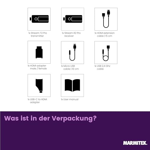 Wireless HDMI Extender Marmitek STS2 - Kabellose Präsentation ohne App - 1080p/60Hz, AirPlay & Miracast, bis zu 20 Sender - Plug & Play im Meetingraum - HDMI Sender Funk