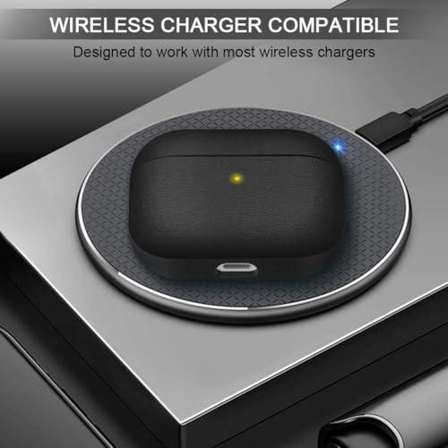 Image of KHR Leather Texture Full-Body Protective Case Cover for AirPods Pro 3rd Generation (2025), Wireless Charging and Front LED Visible Case with Lanyard for AirPods Pro 3 (Black)