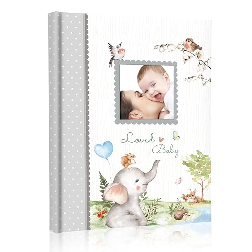Holoary First 5 Years Baby Memory Book - 76 Colourful Illustrated Keepsake Journal Pages Record Book Album for Newborn Baby Boy or Girl, Woodland Animals Design(Elephant)