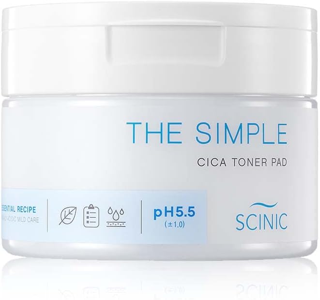 SCINICThe Simple Cica Toner Pad 60 Pcs | Vegan-certified Cotton Fabric | Mild Peeling Without Irritation | Gentle Ph 5.5 PHA Peeing | 100% Vegan | K-beauty