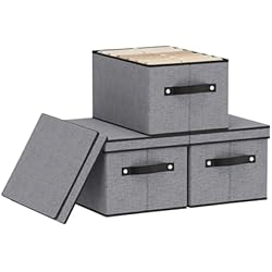 YheenLf Storage Box with Handles,7.1x9.1x13 In,Gray Bin,3-Pack | Clothing Storage Boxes for Shoes,Closet Organizers with Handles and PP Plastic Board,Fabric Cubes for Organizing