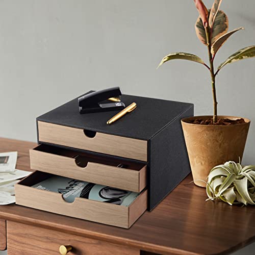 XNONE PU Leather Desk Organizer with 3 Drawers,Office Desktop MultiFunctional Drawer for Stationery/A4 Paper/Document/Magazine/Book/Letter/Jewelry/Makeup Product Home Decora Storage Box (Black) - Image 4